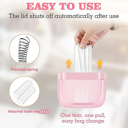 Car Trash Can with Lid, Built-in Storage Garbage Bag, Leakproof Vehicle Trash, Car Accessories for Interior, Mini Garbage Bin for Automotive, Office, Kitchen, Bedroom, with 60pcs Trash Bags,2Pcs