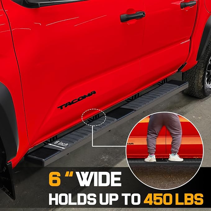 COMNOVA 6 Inches Running Boards for 2024-2026 Toyota Tacoma Double Cab with 4 Full-Size Doors. Side Steps Running Boards for Toyota Tacoma Made with Carbon Steel.