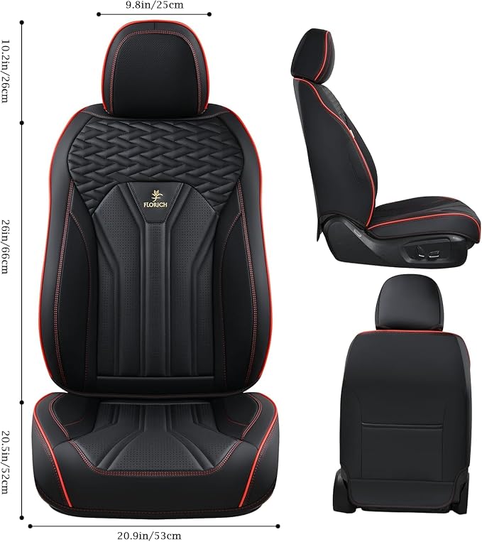 FLORICH Leather Seat Covers Full Set Car Seat Protectors 5 Seats Automotive Seat Covers Universal Fit for Most Cars Trucks SUV-Black&Red Line
