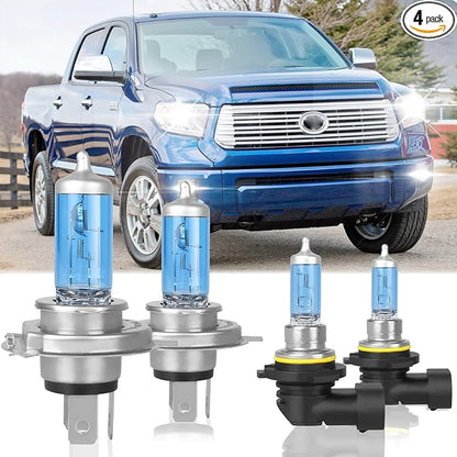 Fit for Toyota Tacoma 2005-2011 High Performance Halogen Headlight Bulbs,9003/H4 High Low Dual Beam + 9006 Foglamp Replacement Bulbs Kit,Pack of 4