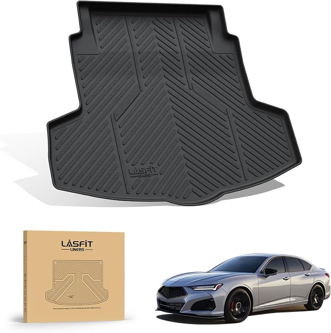 LASFIT Cargo Mat for Acura TLX 2021-2025 Sedan Custom Fit Trunk Mat Cargo Liner with Raised Edges, All Weather TPE Trunk Liner for Rear Cargo Area Protection, Black