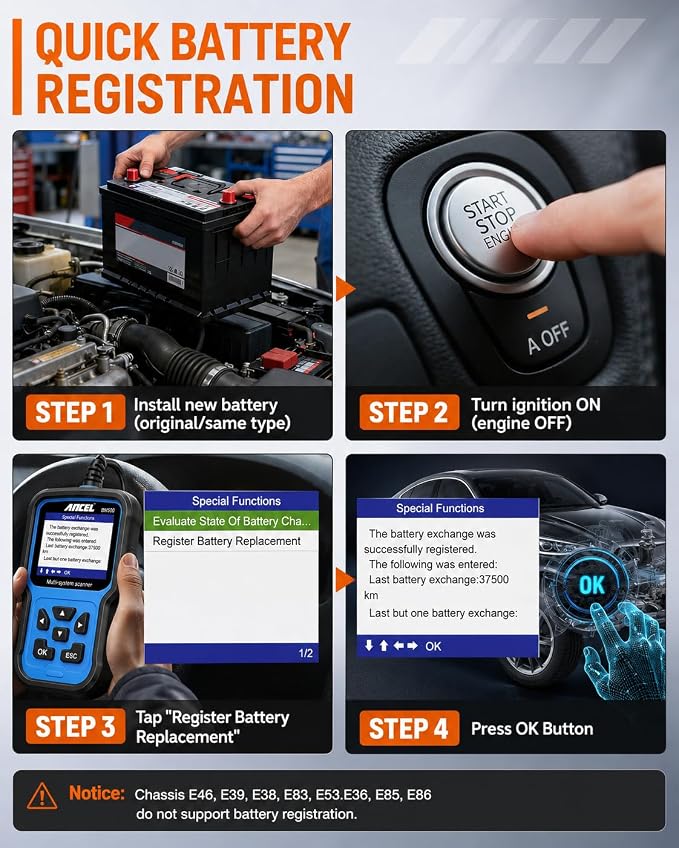 ANCEL BM500 OBD2 Scanner for BMW & MINI, Simplified Battery Registration, EPB, Oil, Throttle, PCM Resets, I/M Readiness, Full System Diagnostics for Engine, Transmission, ABS, SRS, DSC & More