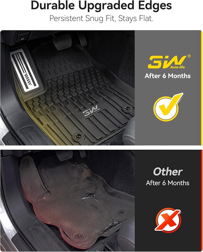 3W Floor Mats Fit for Toyota Tacoma Hybrid 2024 2025 2026 with Metal Pedals, TPE All Weather Custom Fit Floor Liner for Tacoma Accessories 1st and 2nd Row Full Set Car Mats Easy Clean, Black