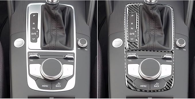 Real Premium Carbon Fiber Decor Compatible with Audi A3 S3 RS3 8V 2013 2014 2015 2016 2017 2018 2019 Car Automatic Gear Shift Panel Decal Kit Auto Interior Accessories Sticker 2pcs Black