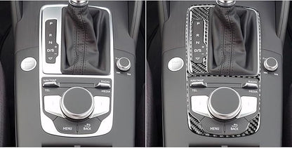 Real Premium Carbon Fiber Decor Compatible with Audi A3 S3 RS3 8V 2013 2014 2015 2016 2017 2018 2019 Car Automatic Gear Shift Panel Decal Kit Auto Interior Accessories Sticker 2pcs Black