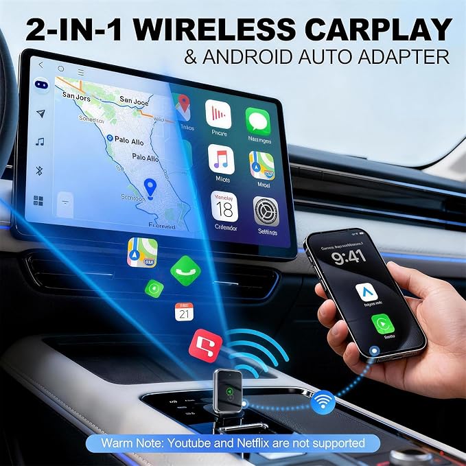 Mini Wireless Carplay Adapter Update for iPhone and Android Auto - Carplay Wireless Adapter Car Play, Wired to Wireless, Compatible with iPhone iOS 10+, Silver
