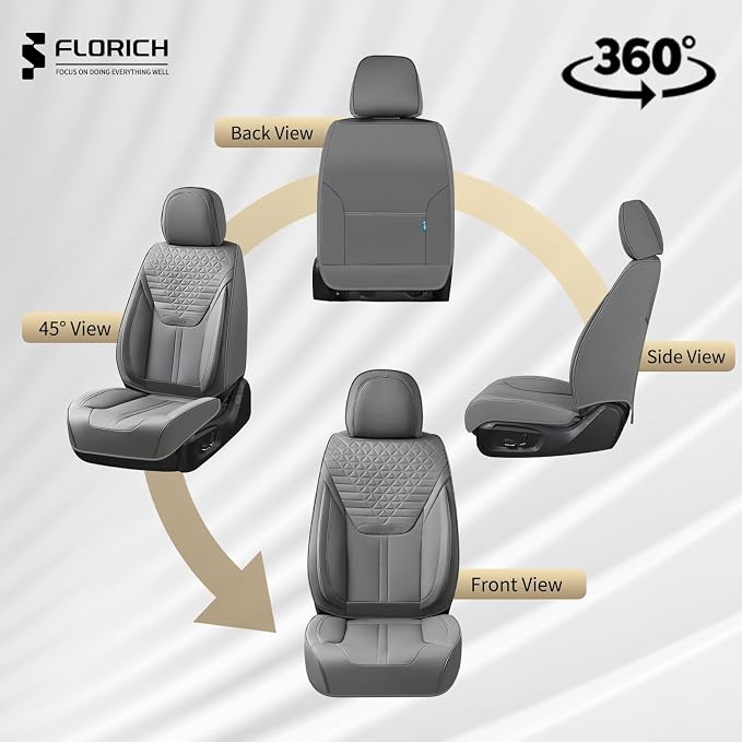 FLORICH Car Seat Covers for Front Seats, Universal Seat Cushion 2 Seats, Car Seat Protector Waterproof, Premium Leather Automotive Seat Covers for Most Cars, Sedans, SUVs, and Trucks-Gray