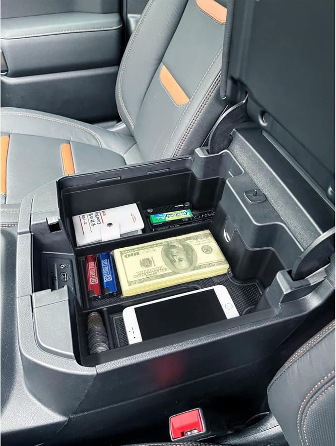 Full Size Center Console Organizer Tray Compatible with 2019-2022 Chevy Silverado/GMC Sierra 1500 and 2020-2022 2023 Silverado/Sierra 2500HD 3500HD Accessories -Full Console w/Bucket Seats ONLY, Black