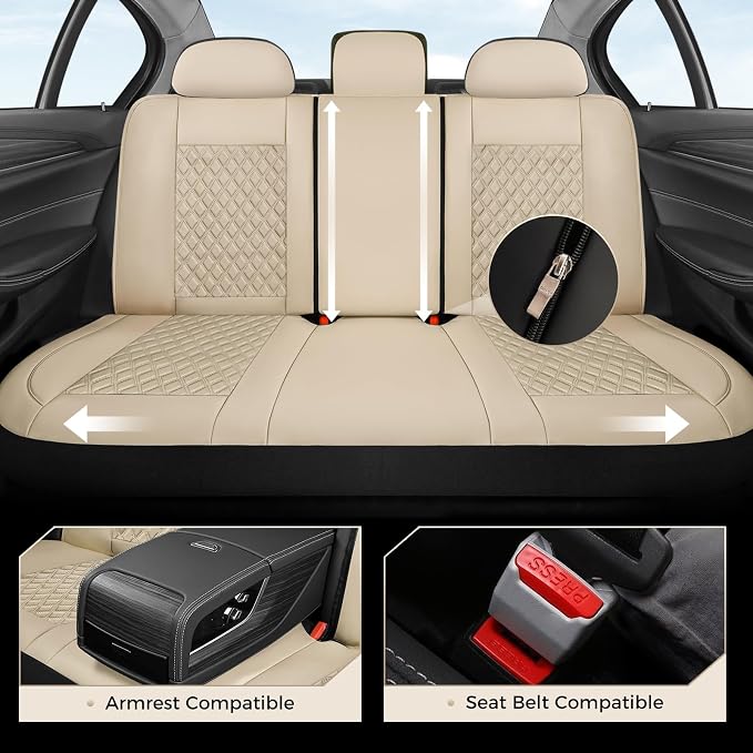 Coverado Car Seat Covers Full Set, Beige Car Seat Covers, Luxury Leather Car Seat Cover with Carbon Fiber Textured Design, Spill-Proof Seat Cushions, Automotive Seat Cover Universal Fit Most Cars