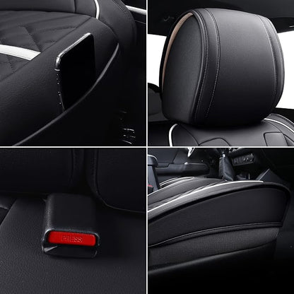 Tomatoman Tacoma Seat Covers Compatible with Toyota Tacoma 2005-2022 2023 2024 2025 2026 Truck Access Crew Double Cab TRD Offroad SR5 V6 Waterproof Faux Leather Car Cushions(Full Set/Black-White)