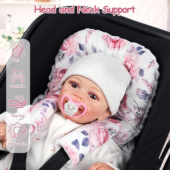 SWESEN Infant Car Seat Insert with 2 Strap Pads, Super Soft Carseat Head and Body Support for Baby Boys and Girls, Reversible Newborn Car Seat Insert Cushion for Strollers, Bouncers, Swing, Floral