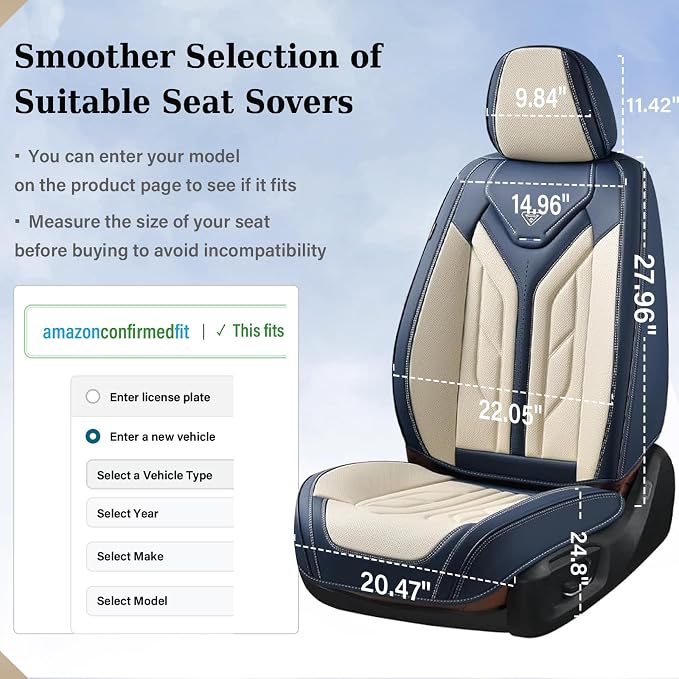 Coverado Car Seat Covers Full Set, Leather Seat Covers for Cars, Automotive Seat Covers Car Seat Protectors Car Accessories Universal Fit for Most Sedans SUV Pick-up Truck(Blue&Beige)