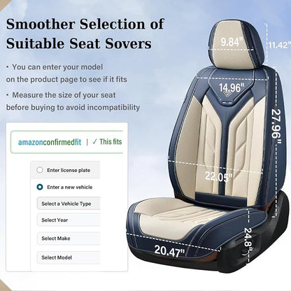 Coverado Car Seat Covers Full Set, Leather Seat Covers for Cars, Automotive Seat Covers Car Seat Protectors Car Accessories Universal Fit for Most Sedans SUV Pick-up Truck(Blue&Beige)