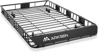 ARKSEN 64" x 39" x 5" Roof Rack Cargo Basket with Extension, Heavy Duty Steel Rooftop Cargo Carrier, 150 lbs Capacity, Universal Fit for SUV, Truck, RV, Pickup