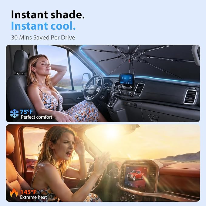 2026 Upgraded Windshield Sun Shade Umbrella for Honda Civic [Precision Custom Fit, Superior UV & Heat Block] Cooling Tech Fabric, Durable Foldable with Storage Bag, Fits 2000-2026