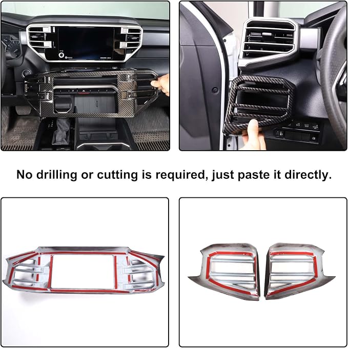 Car Center Console Air Conditioning Outlet Trim Cover Kit Compatible with Toyota Tundra/Sequoia 2022-2026, Dashboard Side A/C Vent Panel Decorative Frame Protection ABS Accessories, For 8-inch Screen