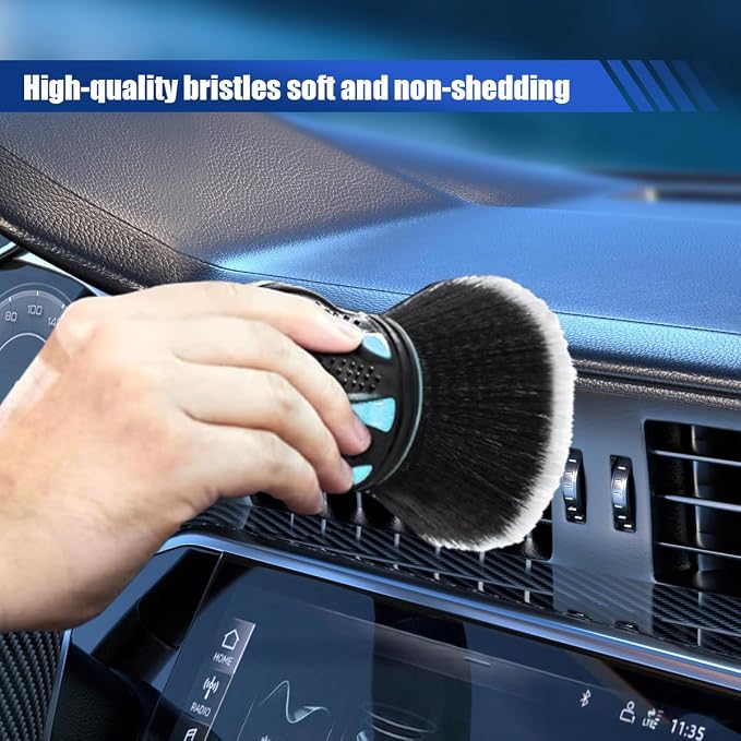 Car Detailing Brush, Ultra Soft Bristles XL Synthetic Brush Car Beauty Tools with Storage Rack, Auto Interior Cleaning Tool for Dashboard, Vents, Covers Large Area Inside and Outside Vehicles (Blue)