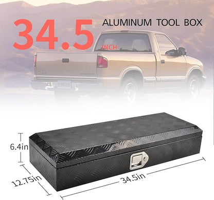 34.5 Inch Aluminum Truck Bed Tool Box 5 Bar Tread Waterproof Truck Tool Boxes Storage Organizer with Lock & Keys, Black(34.5"x12.75"x6.4")