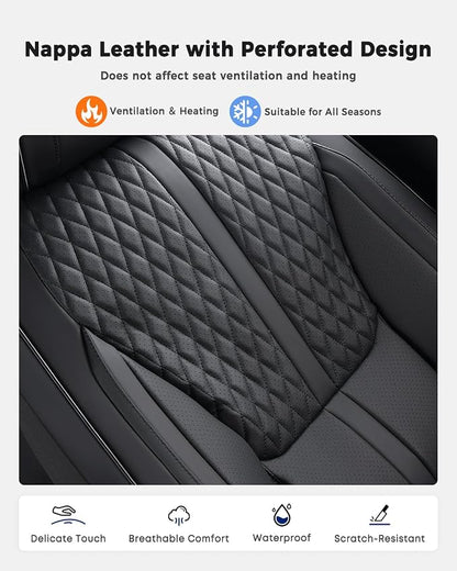 Huidasource Back Seat Covers, Luxury Nappa Leather Rear Seat Cover with Velcro Adjustable, Child Seats, Ventilation Holes, Seat Belts, Car Back Seat Cover Universal Fit for Most Cars SUV Trucks, Black