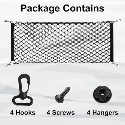 Cargo Net, Premium Dual-Layer Nylon Cargo Net for SUV, Automotive Exterior Accessories, Adjustable Elastic Trunk Net with Hook, Car Accessories for SUV, Truck, Pickup(51.2x17.7 Inch)