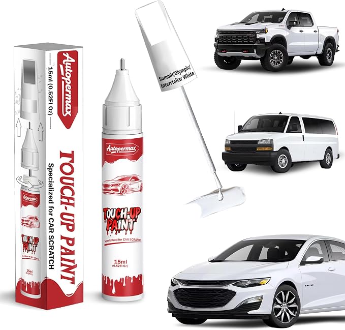 GAZ/WA8624 Summit/Olympic/Interstellar White Car Touch Up Paint for Chevrolet, Color Accurate Two-In-One Car Paint Scratch Repair Pen for Vehicles Chips and Nicks Scuff