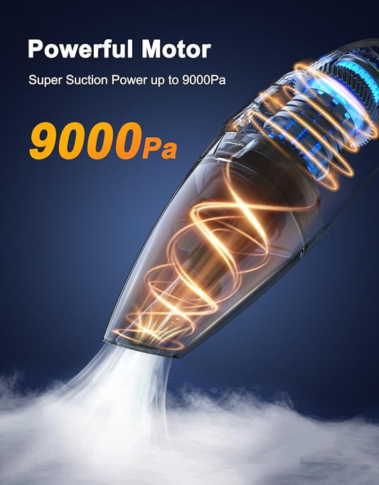 Handheld Vacuum Cordless Rechargeable 9KPA - [2H Fast Charging Dock] Portable Car Vacuum Cleaner High Power Suction with LED Light, 2 HEPA Filters, Dust Busters Wet Dry for Home/Car/Office/Pet