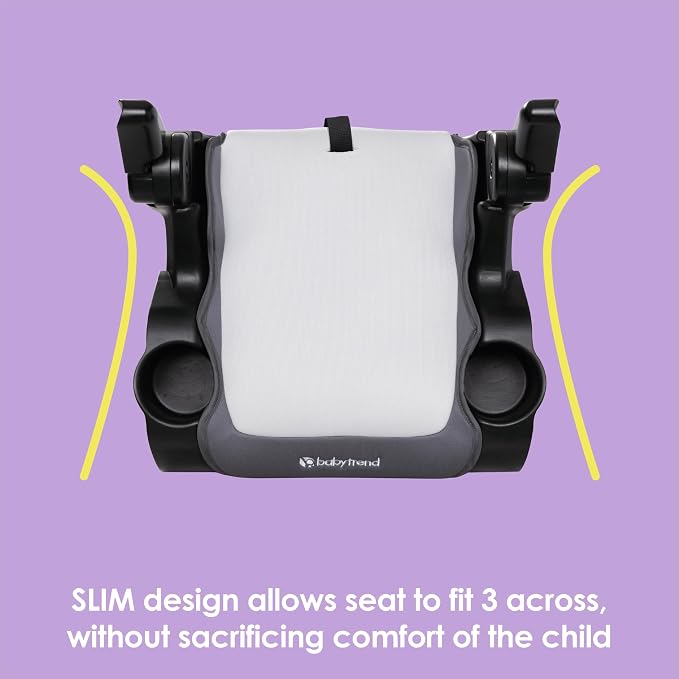 Baby Trend Protect Slim Backless Booster Seat, Madrid Grey – Slim Lightweight Design, Belt-Positioning Support, Dual Cup Holders, Comfortable Seating for Big Kids