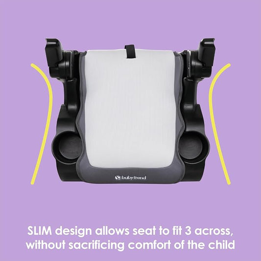Baby Trend Protect Slim Backless Booster Seat, Madrid Grey – Slim Lightweight Design, Belt-Positioning Support, Dual Cup Holders, Comfortable Seating for Big Kids