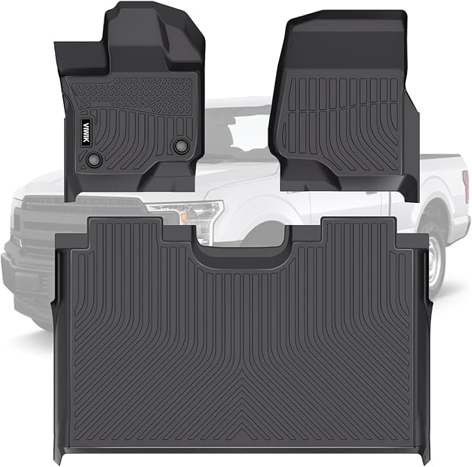 VIWIK Floor Mats Compatible for Ford F150 2015-2025 SuperCrew/Crew Cab for Ford F150 Car Mats All Weather Protection Custom Full Set Include 1st and 2nd Row, Automotive Floor Liner TPE Black 3PCS