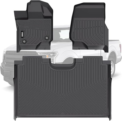 VIWIK Floor Mats Compatible for Ford F150 2015-2025 SuperCrew/Crew Cab for Ford F150 Car Mats All Weather Protection Custom Full Set Include 1st and 2nd Row, Automotive Floor Liner TPE Black 3PCS