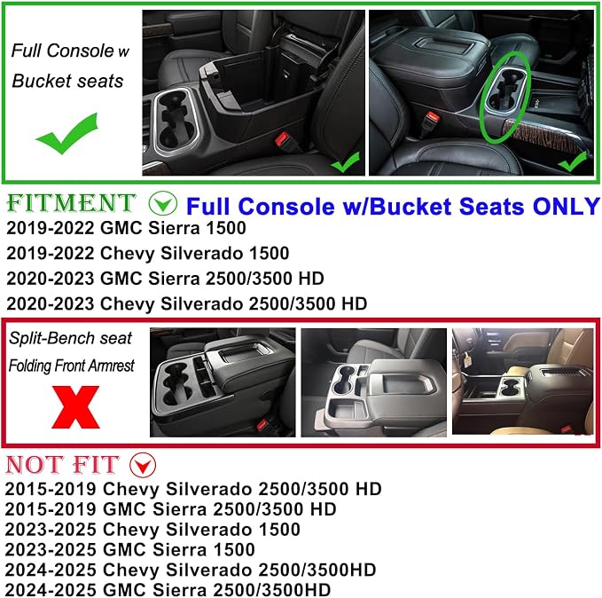 JKCOVER Full Size Center Console Organizer Tray Compatible with (2019-2022) Chevy Silverado/GMC Sierra 1500 and (2020-2023) Silverado/Sierra 2500HD/3500HD Accessories(Full Console w/Bucket Seats ONLY)