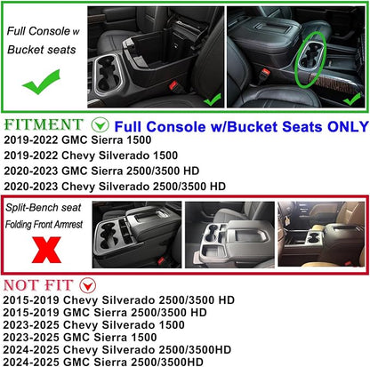 JKCOVER Full Size Center Console Organizer Tray Compatible with (2019-2022) Chevy Silverado/GMC Sierra 1500 and (2020-2023) Silverado/Sierra 2500HD/3500HD Accessories(Full Console w/Bucket Seats ONLY)