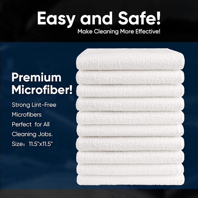 AIDEA Microfiber Cleaning Cloth White-100PK, Absorbent Cleaning Rags, Commercial Shop Rags Lint-Free, Scratch-Free, White Microfiber Towels for Cars, Kitchen Towels White 12in x 12in