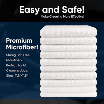AIDEA Microfiber Cleaning Cloth White-100PK, Absorbent Cleaning Rags, Commercial Shop Rags Lint-Free, Scratch-Free, White Microfiber Towels for Cars, Kitchen Towels White 12in x 12in