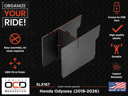 Vehicle OCD - Center Console Organizer for Honda Odyssey (2018-2026) - Made in USA - SLX167