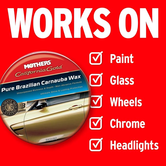 Mothers California Gold Pure Brazilian Carnauba Wax, 12 oz. Paste — Ultimate Wax System Step 3, Delivers Deep Shine & Long-Lasting Protection, Enhances Richness & Depth for All Paints (05550)