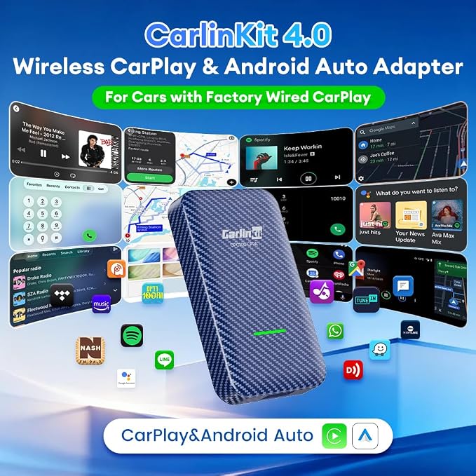 Carlinkit 4.0 Wireless CarPlay & Android Auto Adapter, Plug & Play, 2 in 1 - Fit for Factory Wired CarPlay Cars from 2015 to Now, No Latency, Online Upgrade, Auto-Connect After Set