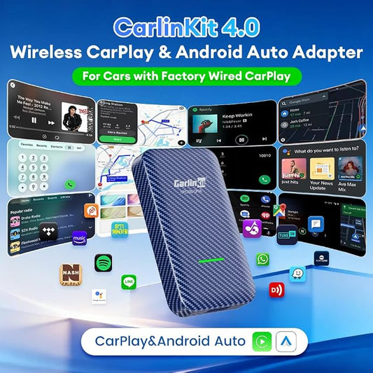 Carlinkit 4.0 Wireless CarPlay & Android Auto Adapter, Plug & Play, 2 in 1 - Fit for Factory Wired CarPlay Cars from 2015 to Now, No Latency, Online Upgrade, Auto-Connect After Set