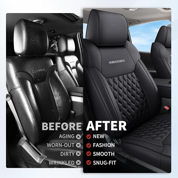 Huidasource Front Seat Covers for Dodge Ram 1500, 2Pcs Waterproof Leather Seat Cushion Covers Custom Fit for 2009-2025 Ram 1500, 2010-2025 Ram 2500/3500 Crew Cab/Mega Cab (Concave Front/Black)
