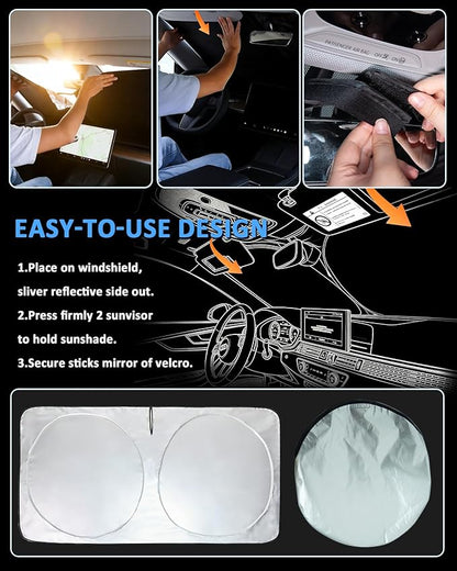 Windshield Sun Shade for Lincoln Aviator 2020-2025 2026, Custom-Fit Aviator Sun Visor Protector, 99% UV Block Heat Sun Shield, Silver Reflective Front Window Sunshade