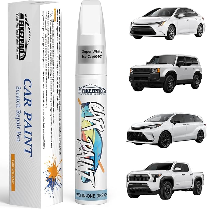 040 Super White/Ice Cap Car Touch Up Paint for Toyota, Color Match Auto Paint Repair Pen,Professional Car Scratch Repair Remover Pen Quick Drying, Easy to Use