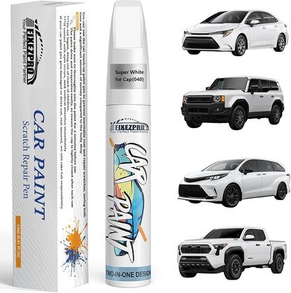040 Super White/Ice Cap Car Touch Up Paint for Toyota, Color Match Auto Paint Repair Pen,Professional Car Scratch Repair Remover Pen Quick Drying, Easy to Use