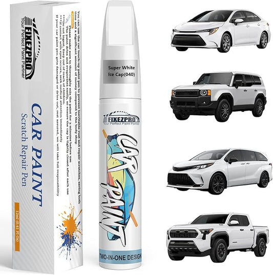 040 Super White/Ice Cap Car Touch Up Paint for Toyota, Color Match Auto Paint Repair Pen,Professional Car Scratch Repair Remover Pen Quick Drying, Easy to Use