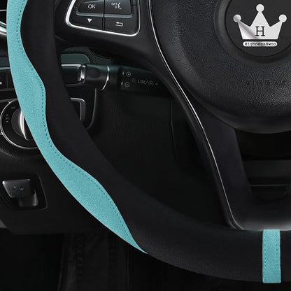 HighnessHwoo Luxury Suede Steering Wheel Cover for Cars, Soft Leather Padded Wheels Cover for F150, Trucks, Jeep, Van, Auto Thin Large Car Handle Cover, Universal Fit, Anti Slip, 15.2-16in, Green