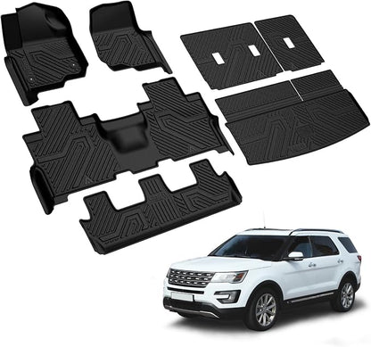 LASFIT Floor Mats for Ford Expedition Standard(Not for Max Models) 2021 2022 2023 2024 8 Seats(Not Fit 7 Seats), All Weather TPE Custom Fit for SUV Car Liners, 1st& 2nd& 3rd& Cargo Liner, Black 5pcs