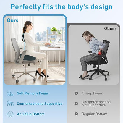 BlissTrends Extra Thick Seat Cushion for Office Chair & Car Seat,DarkGreen | Tailbone & Sciatica Relief, Ergonomic Support, High-Density Memory Foam, Comfort for Extended Sitting