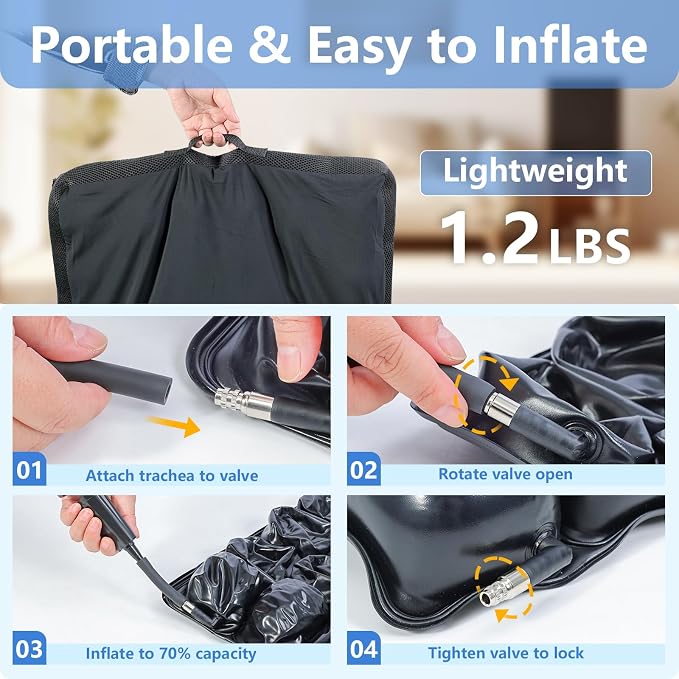 Inflatable Pressure Relief Air Cell Cushion for Wheelchair & Mobility Scooter, Breathable Cooling Seat Cushion for Pain & Sores Relief, Long Sitting, Airplane & Office Use (18" x 16")