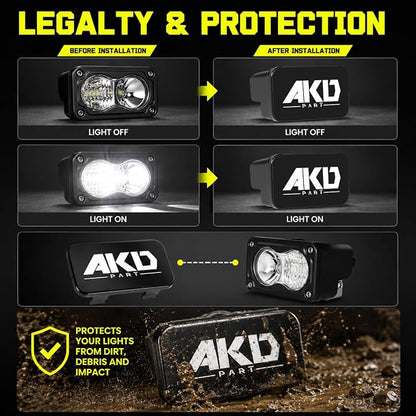 LED Pods Covers 2pcs 3x1.8 Inch LED Pod Lights Black Covers | Street Legal Snap-on PC Protective Lens Light Bars Cover for Offroad Driving Fog Ditch Lights