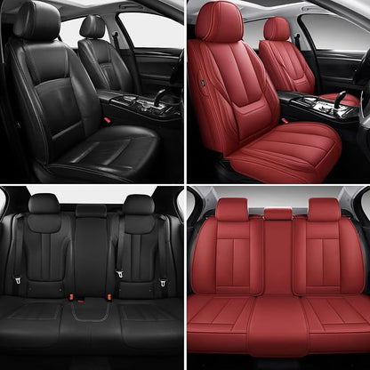 MINGBRON Leather Car Seat Covers,Car Seat Covers Full Set,Automotive Seat Covers,Fit for Most Cars SUV and Most Sedans Red