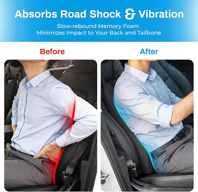 Lumbar Support Pillow for Car - 20.9 Inch Extended Car Back Support Relieves Full Back Discomfort on Long Rides, Rebuilds Support for Older Vehicles, Fits Mid-to-Large Sedans, SUVs & Trucks